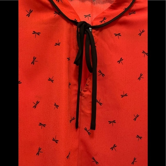 S.R. By Sweet Rain Dragon Fly Red Blouse Size M - Picture 2 of 7